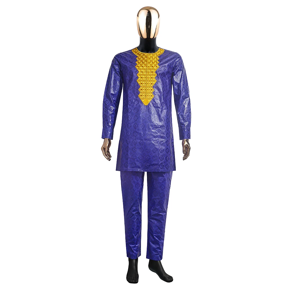 H & D  African Clothes for Men Top Pant 2 Pieces Set African Men Outfit Riche Embroidery Shirt With Trouser Rich Bazin Original