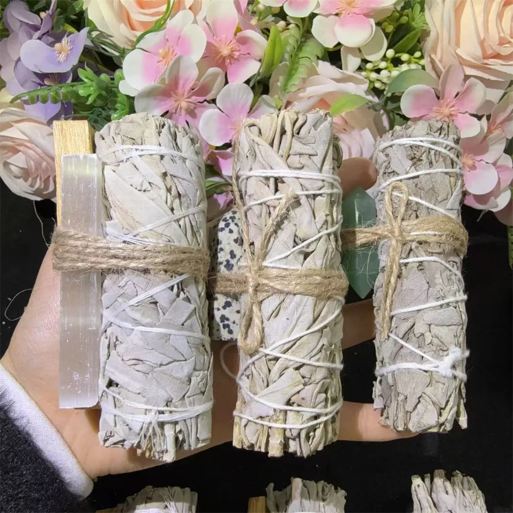 Factory Natural Amethyst Crystal Stone Selenite Wand White Sage Grass Palo Santo For Meditation