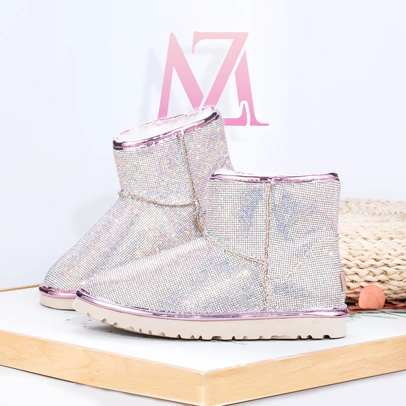 
stylish bling furry winter warm waterproof fox sheepskin fur cover female snow boots for ladies womens and children baby kids 