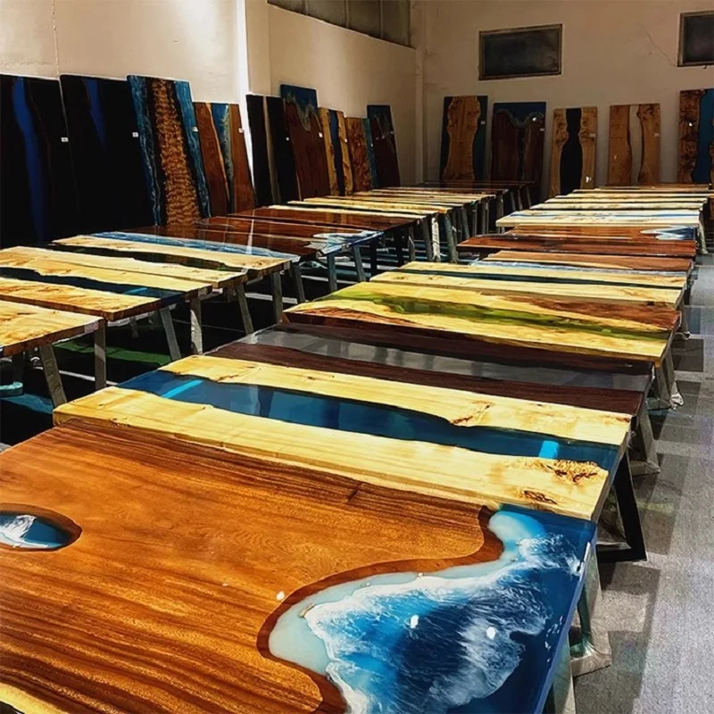 On Sale Walnut Wood High Epoxy Resin Wood Table Design Dinner Clear Transparent Epoxy Resin For River Office Table