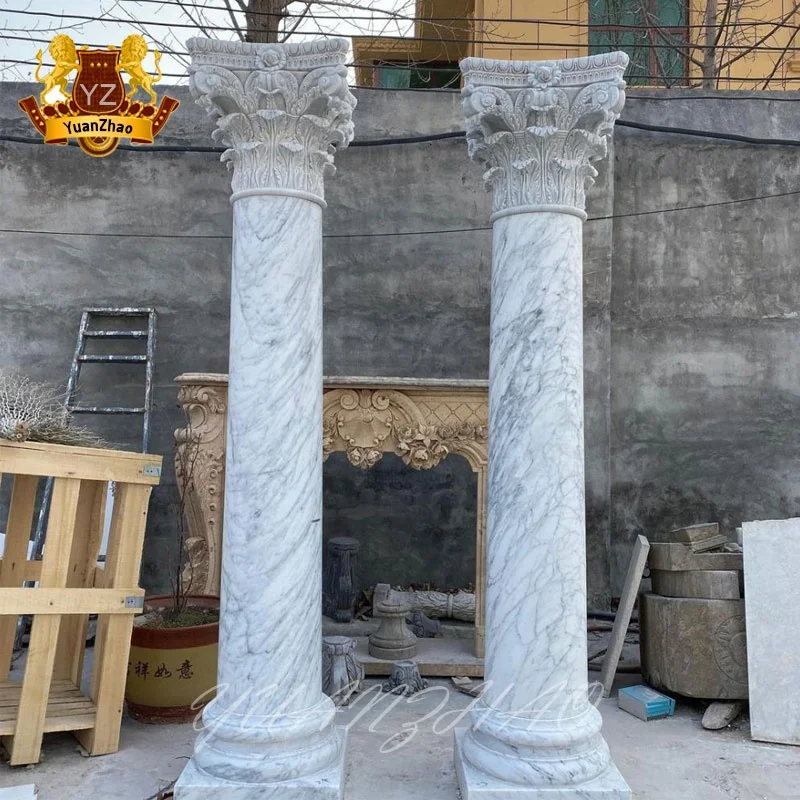 Modern Interior Design Solid Beige Marble Column Antique Natural Marble Stone Corinthian Capital Column Decorative Marble Column