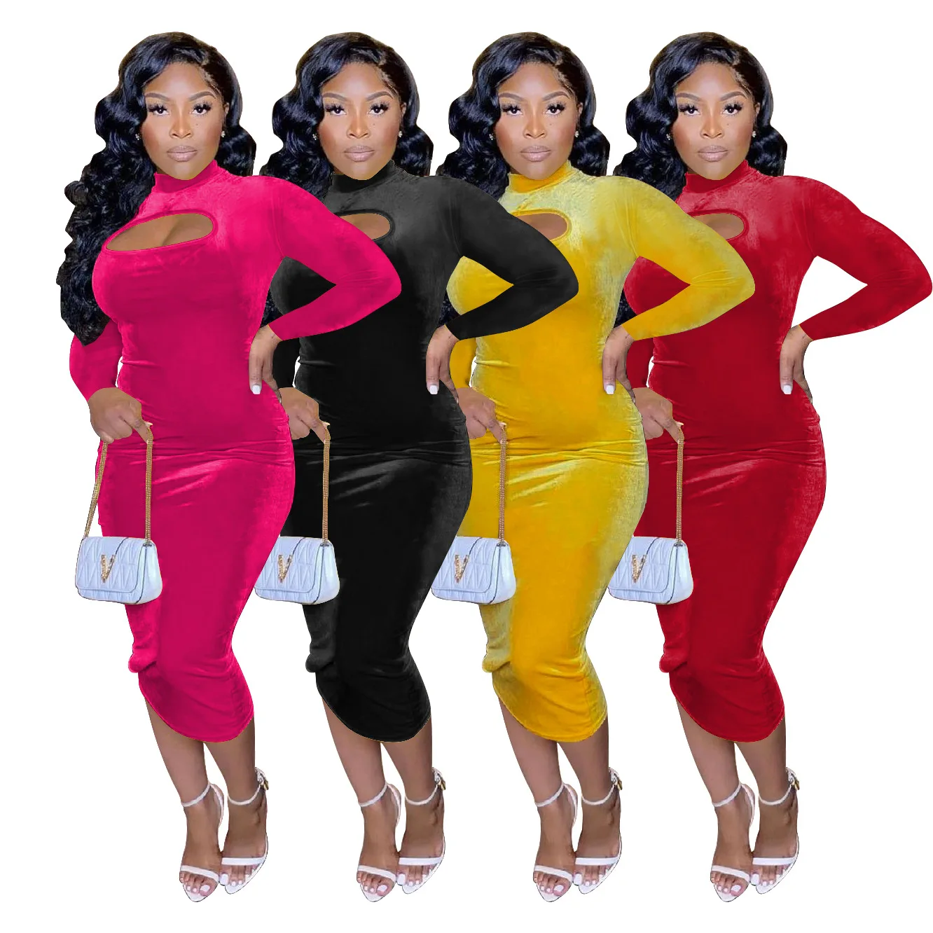 Winter Woman Dresses Velvet Tight Long Sleeve Dress Women Lady Elegant Dresses