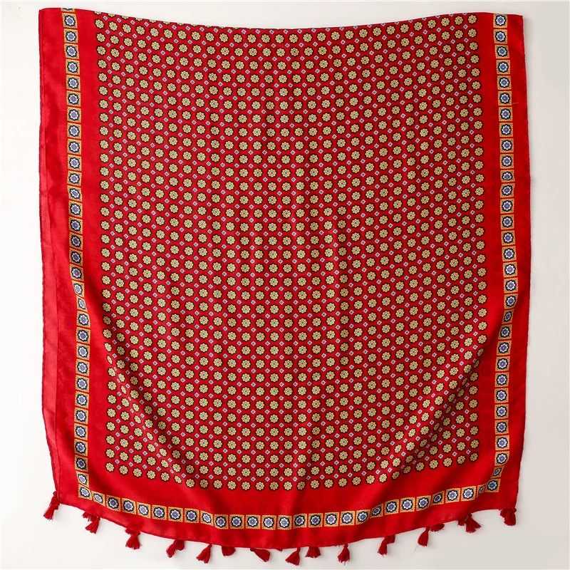 Eco friendly custom design viscose scarf red color round pattern print 100% polyester shawls and scarves luxury