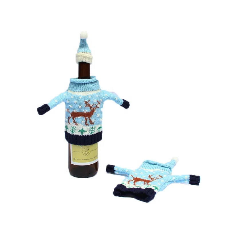 Красные рождественские украшения, вязаный свитер с бутылкой вина, шляпа, шапки