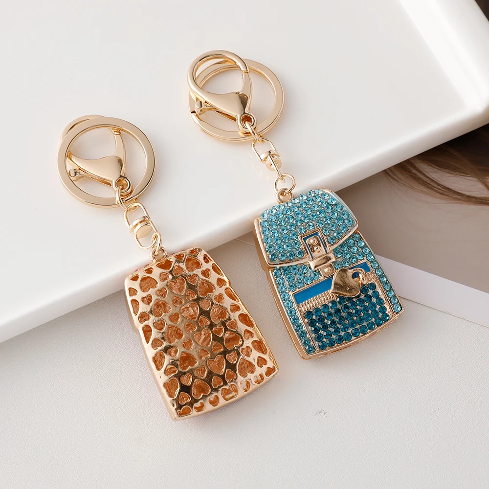 Creative Diamond Love Heart Backpack Charm Key Ring Rhinestone Bag Shaped Pendant Keychain For Couple