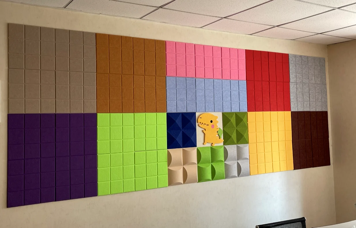 DIY Grids self adhesive polyester felt fiber acoustic sound proof wall panels