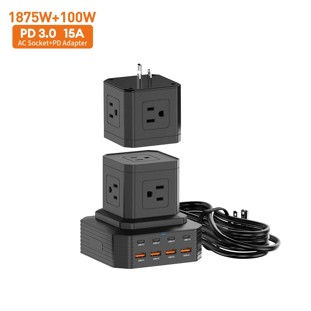Vina High Quality 65W Universal Electric Extension Power Switch Socket Power Strip Cube Tower For Desk Built-in USB Port Socket