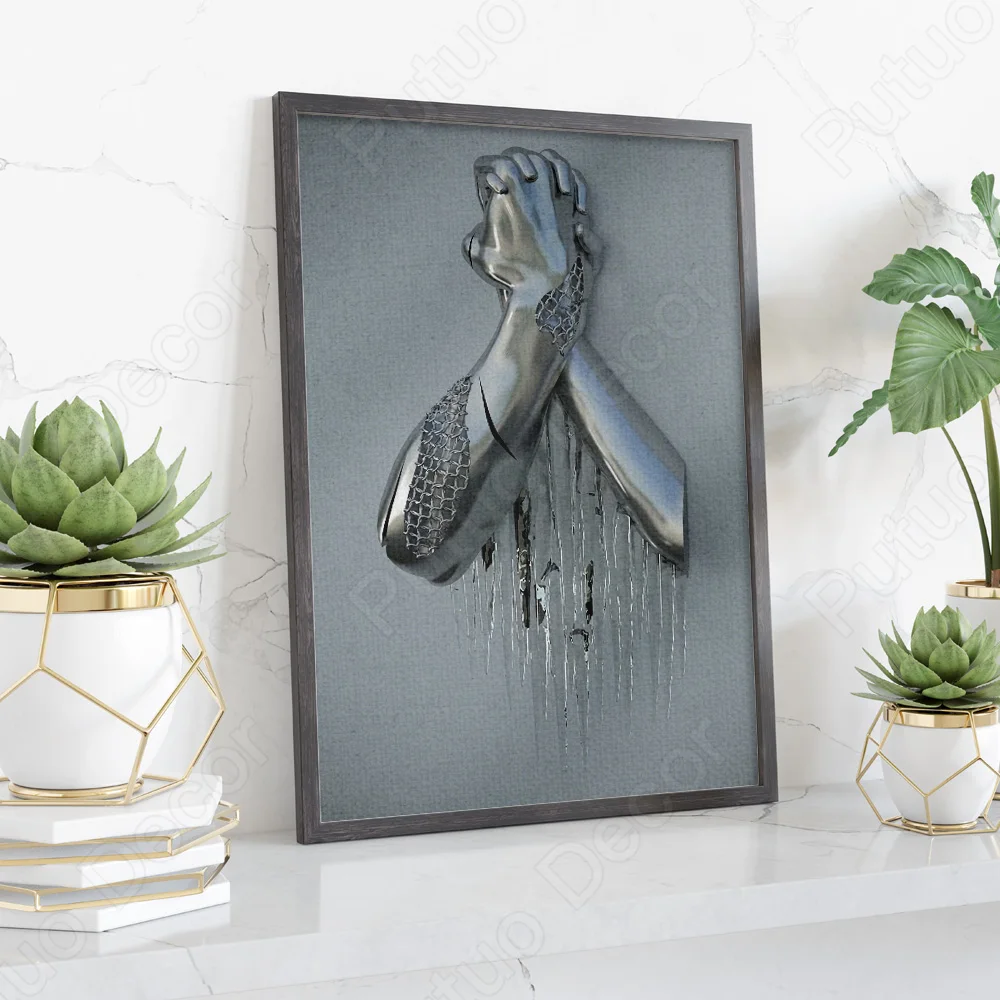 Putuo Decor Love Statue Canvas Poster Print Nordic Metal Figure Sculpture Wall Art Bedroom Living Room Decor