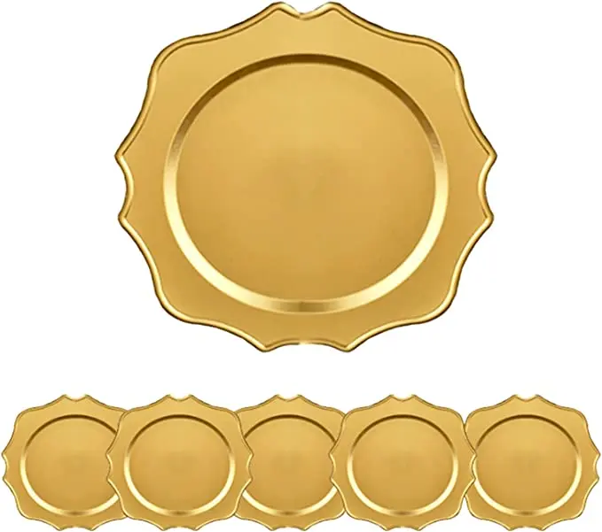 Modern Pattern Gold 13Inch Decorative Plastic Durable Charger Plates Wedding Party Event