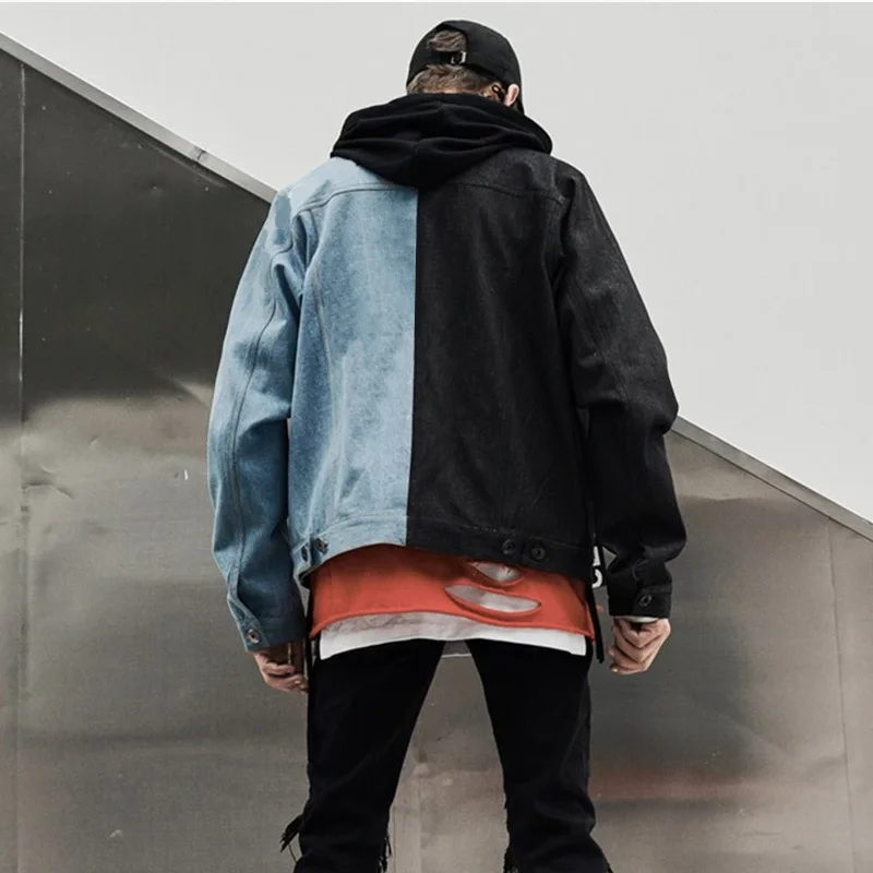 Wholesale Sherpa Selvedge Painted Patchwork two tone Jean Red Denim Jacket In Bulk