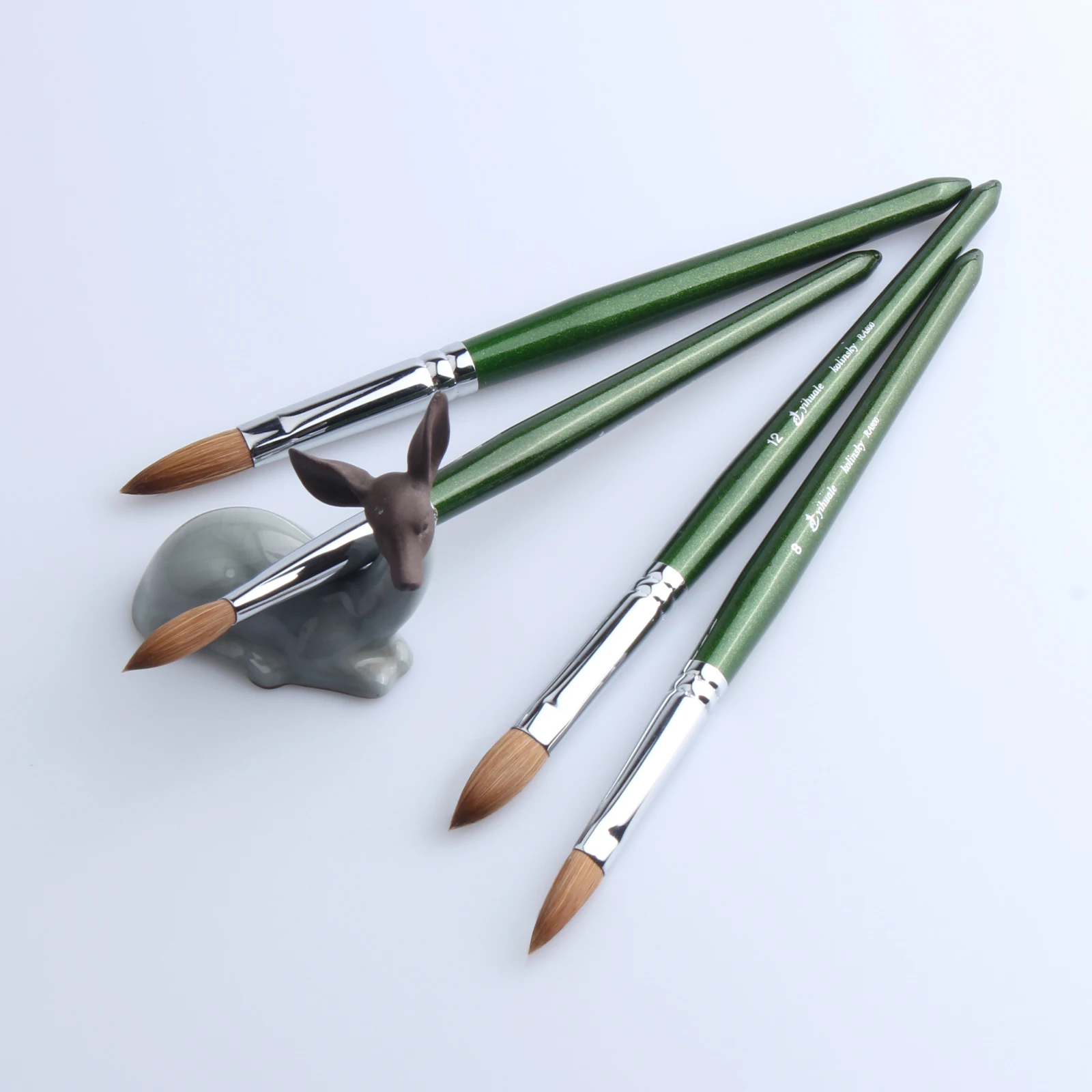 New Style 100% Pure Germany Kolinsky Acrylic Wood Green Handle 100 Pure Kolinsky Nail Brushes With Size 8 10 12 14