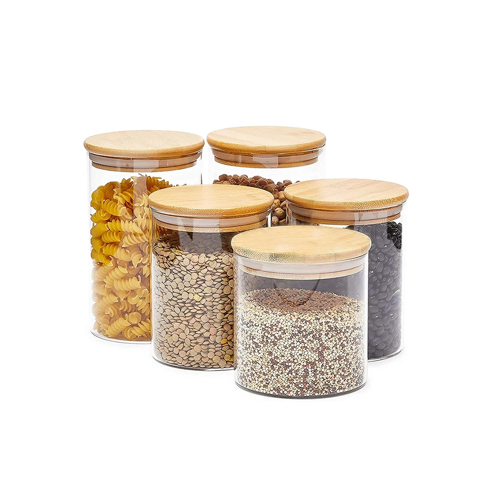 1550 ML Large Size Cylinder Shape Airtight Storage Jar with Natural Bamboo Lid  + Silicone Ring Glass Container Jar