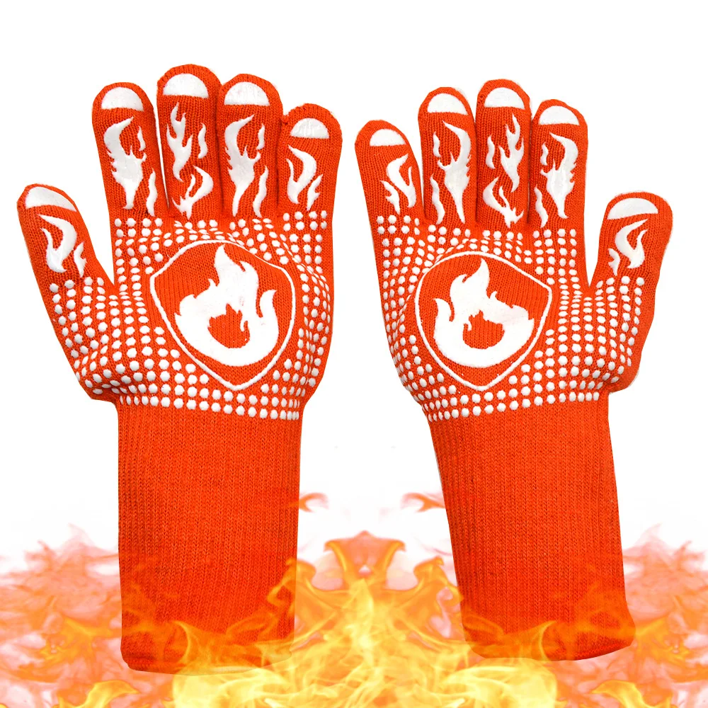 Custom logo heat resistant gloves barbecue silicone gloves