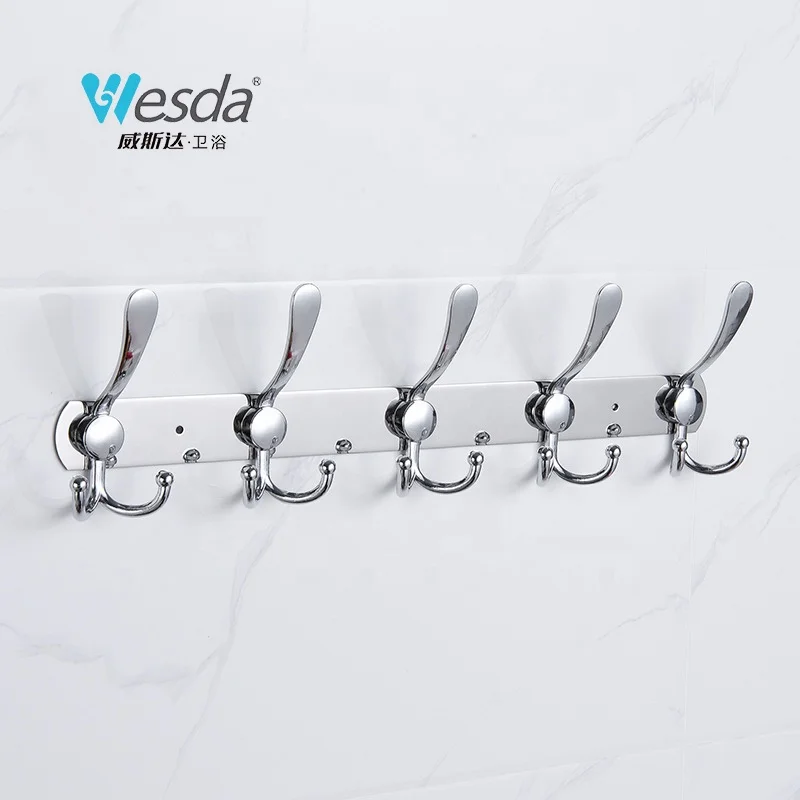 Top Brand Caitang Wesda Bathroom Bedroom Five Heavy Duty Tri Hooks Clothes Hanger Hooks Wall Mounted Coat Rack