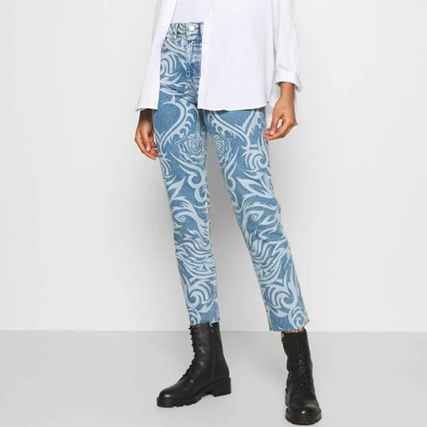 LASER cut Strange pattern Jeans Skinny Fit women denim
