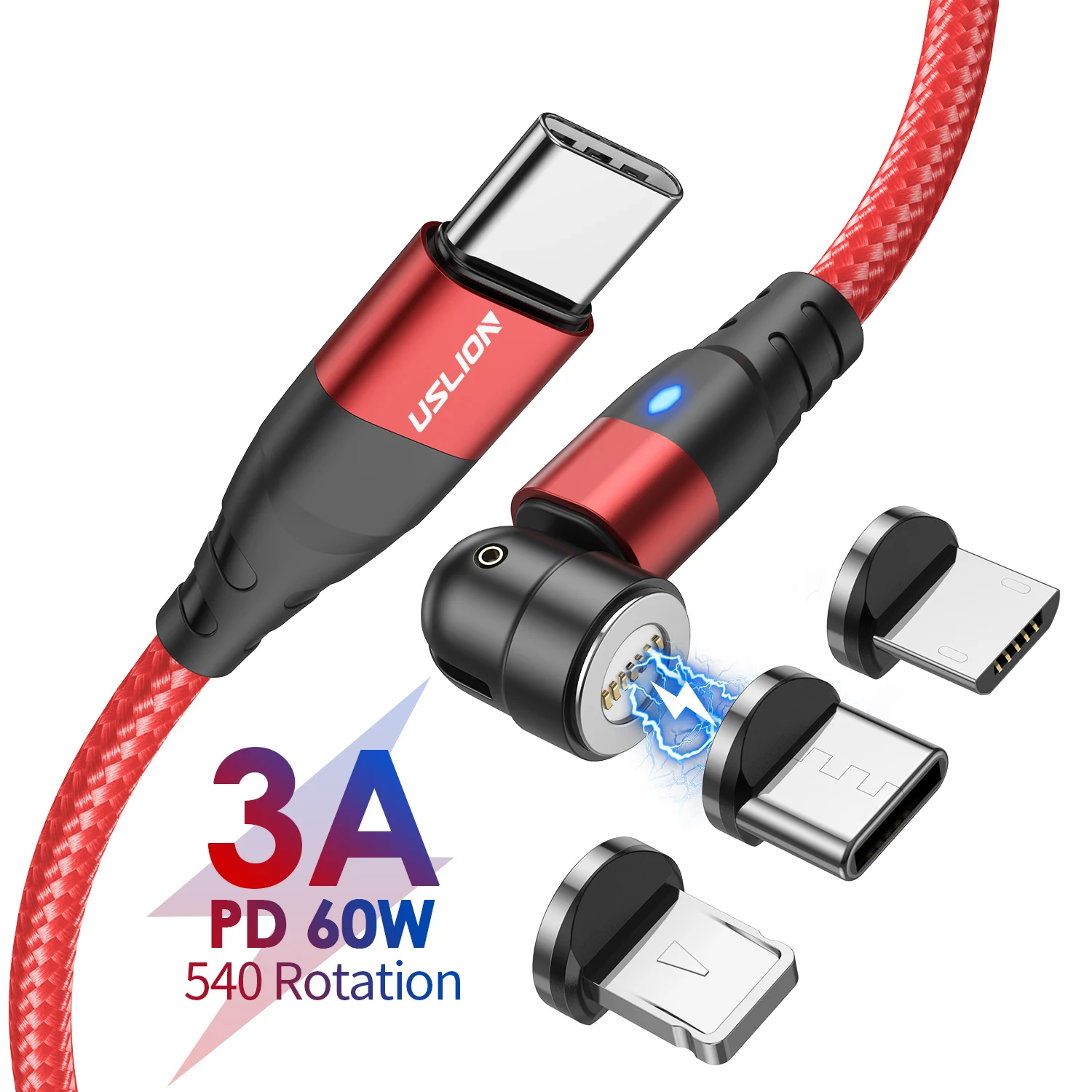  USLION 60 Вт PD кабель для быстродействующего зарядного устройства с разъемом USB Type-C Micro 540 магнитного кабеля передачи данных iPhone мобильного телефона Galaxy ноутбука