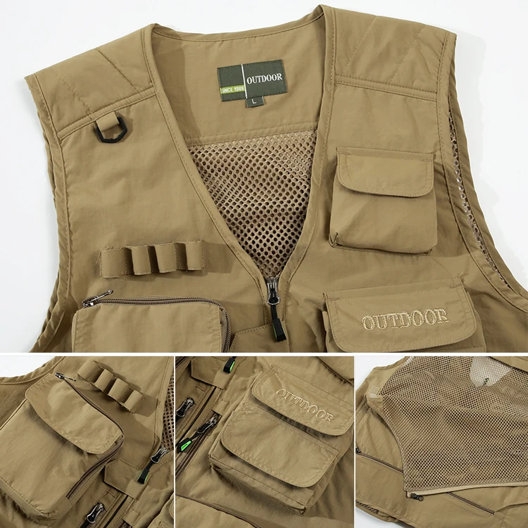 High Quality Custom Made Fishing Vest Factory Supply Multi Pocket Vest Shooting Clothes Mens Sleeveless Jacket