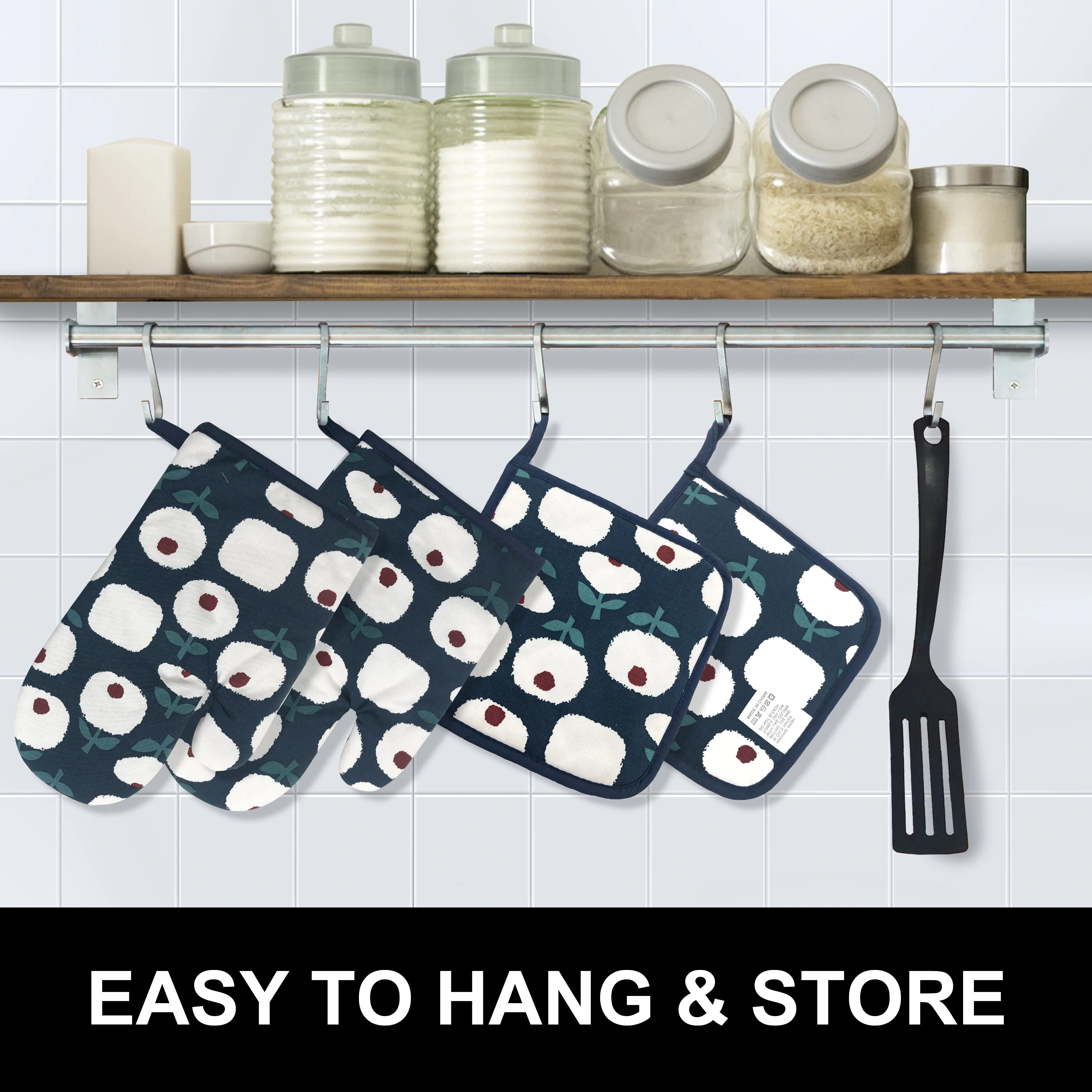 Cotton Polyester Quilted Terry Oven Set BBQ Heat Resistant Mitts Pot Holders Potholders Recycled Non-slip Kitchen Backing