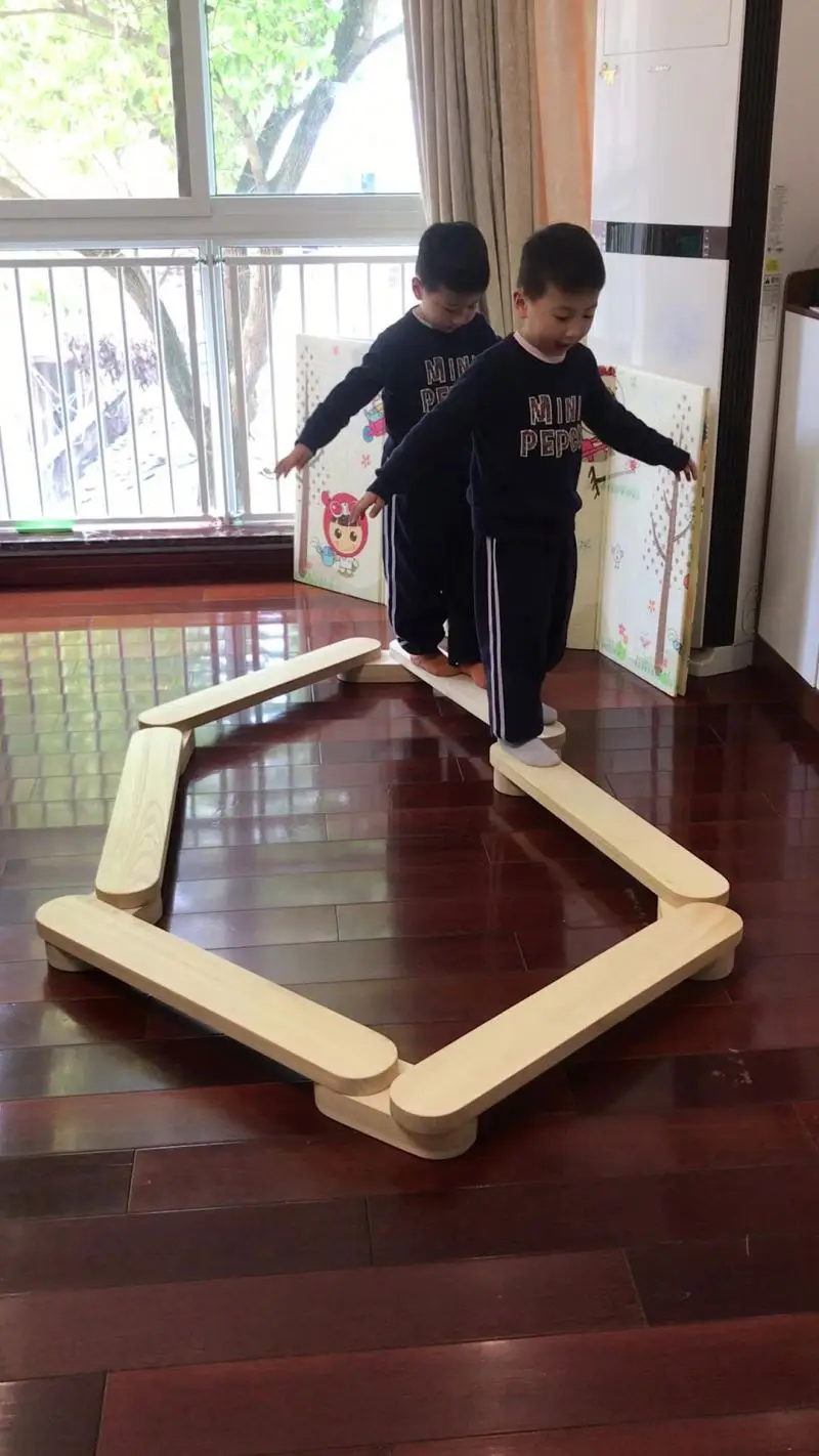Monterssori Wooden Balance Beam Step Stones Kids Gymnastics Obstacle Course Balance Board Toy Play set for Coordination