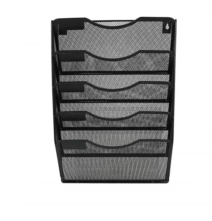 Factory Price Black Metal Mesh 5 Pockets Hanging Wall File Organizer