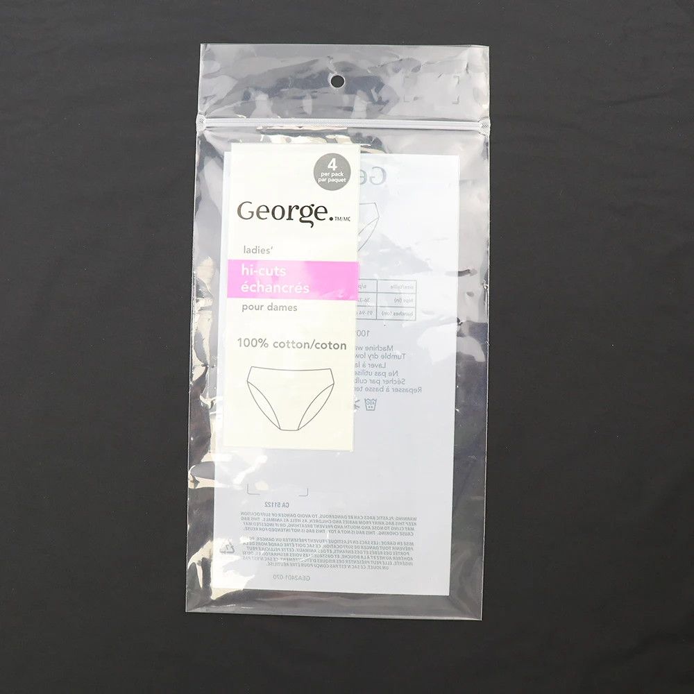 SunPak Factory stand up ziplock plastic packaging bag fclothing transparent zipper packaging bag pink for mens underwear