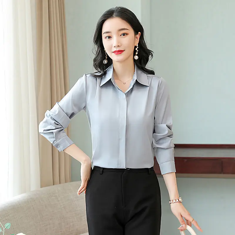High-grade satin classic design shirt for women Spring and Autumn long sleeves fashion loose professional style shirt for women