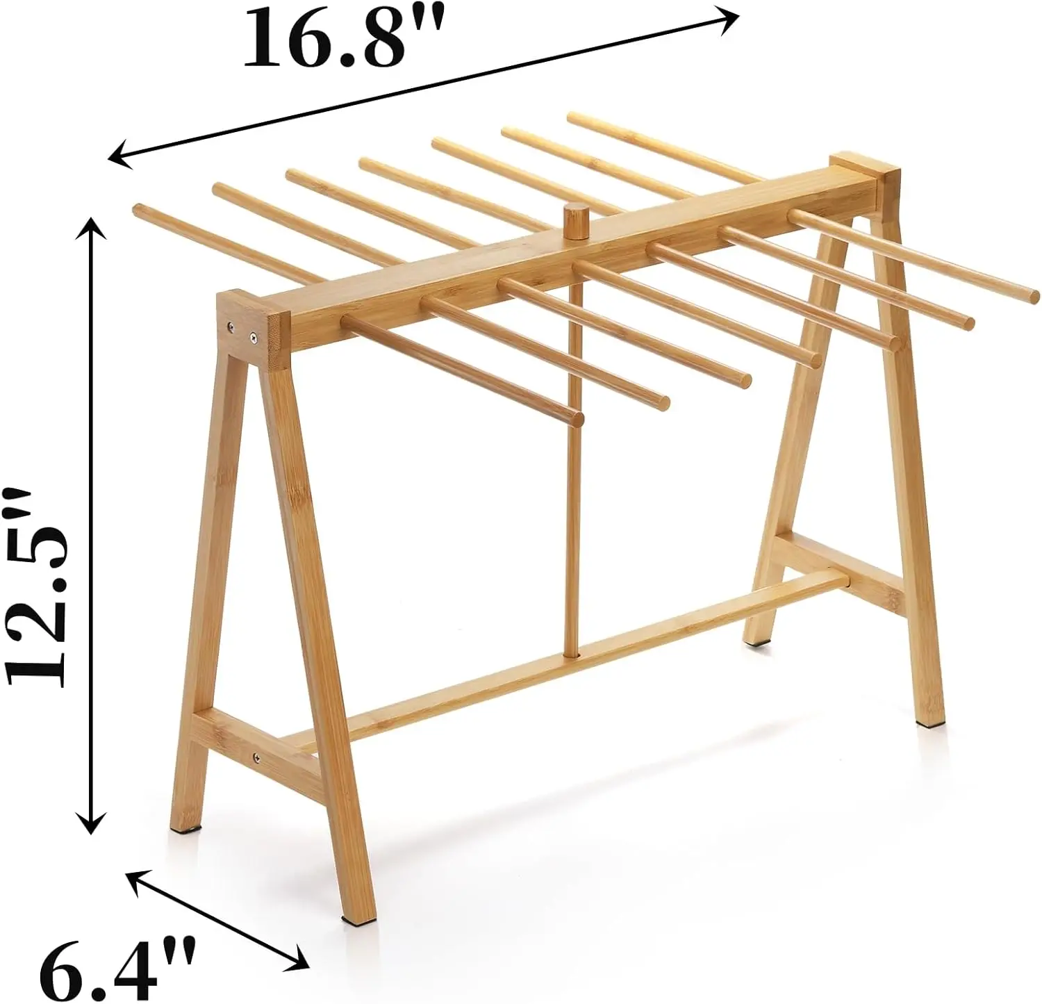 Bamboo Pasta Drying Rack, Noodle Dryer Stand with Transfer Wand and 14 Bars, Stable Household Spaghetti Hanger