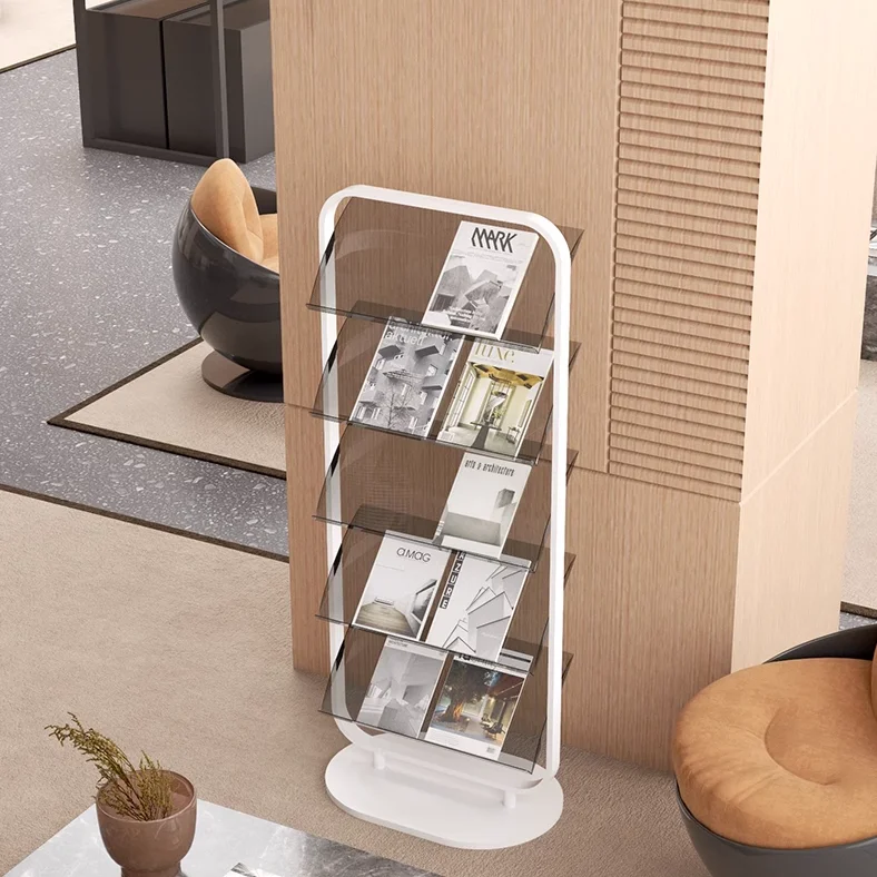 Home library cafe school book shelf magazine rack stand home furniture luxury home decor custom standing display rack