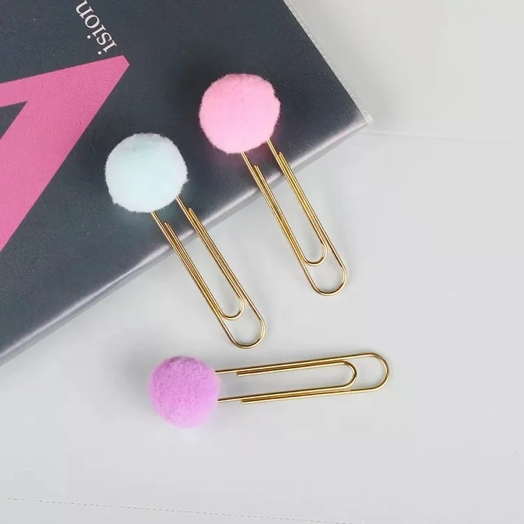 Popular cute Hair ball rose gold clip modelling pompom  Paper clip for sell