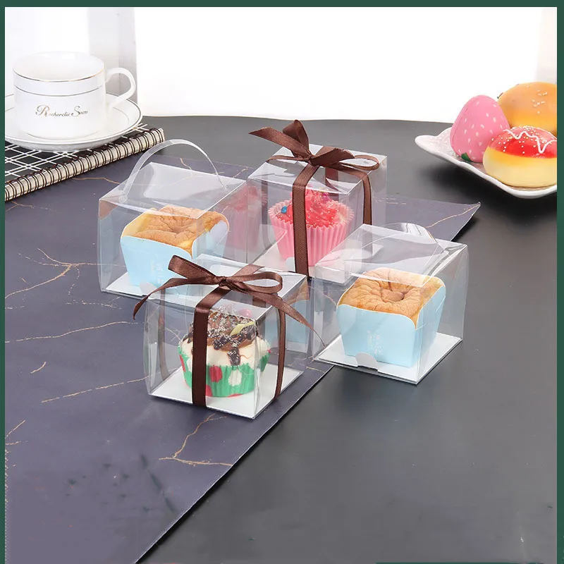 Wholesale Mini Muffin Carrier Box Cupcake Clear Plastic Box With Handle