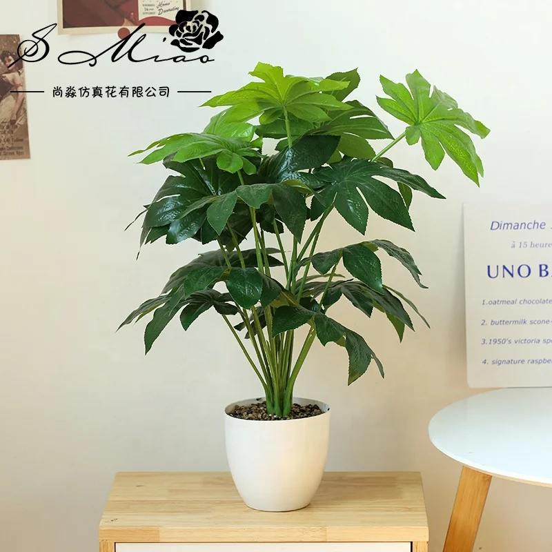 New artificial green leaves white plastic pot bonsai home decoration