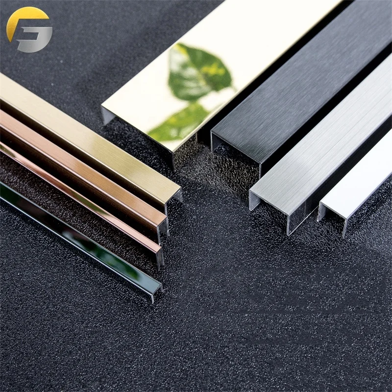 AN848 Customized Stainless Steel Colorful Tile Trim 304 T/L/U Shape Metal Line For Wall & Ceiling & Corner Decoration Project