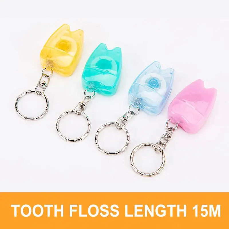 Dental dental floss 15 meters portable dental floss flat thread dental jewelry keychain can be printed with mint flavored dental
