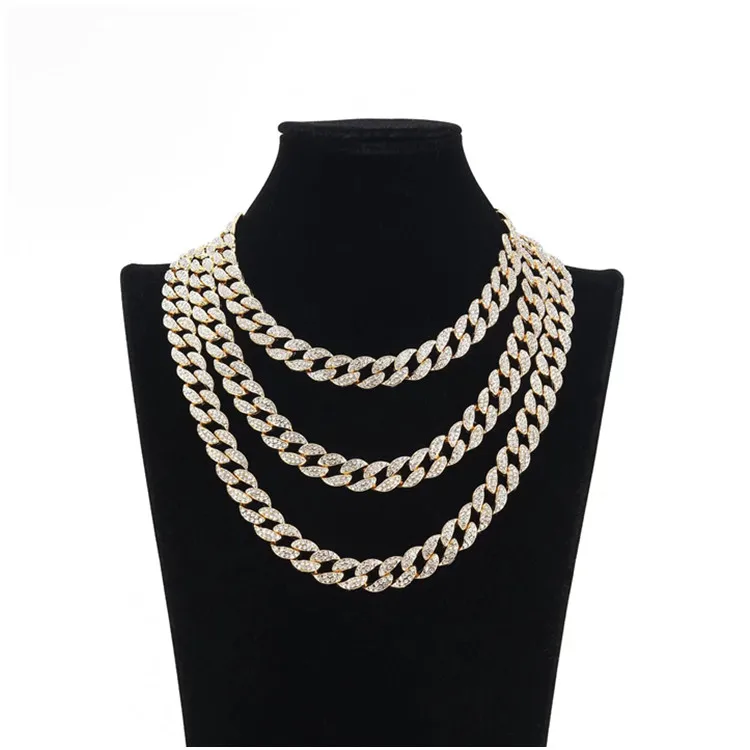 Hip Hop 15MM Bling Iced Out Cuban Link Chain Necklace Set Full Diamond Bling Choker Jewelry