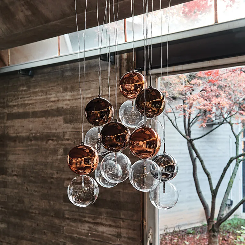 Small Lamps Ball Decorative Bedroom Bedside Suspension Pendant Light Iron Modern Chandelier Bedroom Minimalist Round Glass