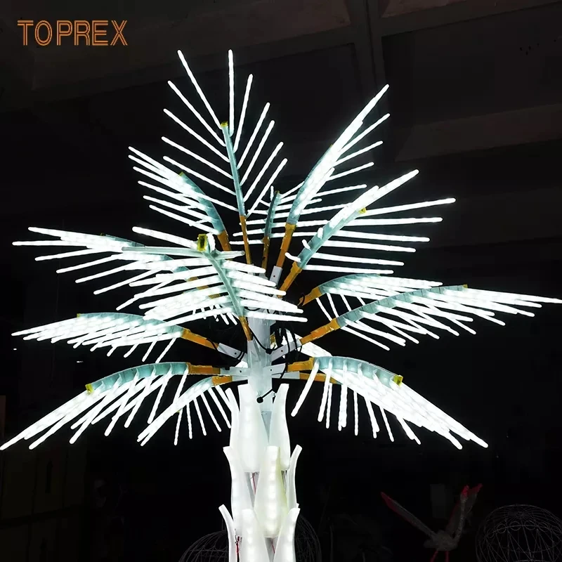 Outdoor Amusement Park Playground Decoration Large Ornamental Waterproof LED Lighted Artificial Palm Tree