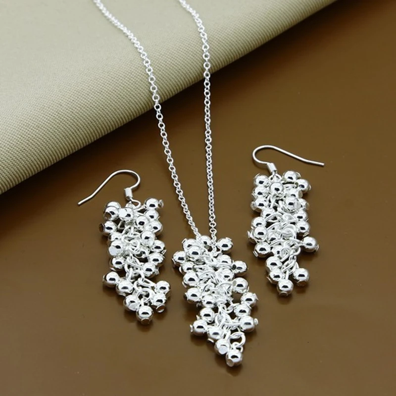 New Trendy 925 Sterling Silver Jewelry Sets Simple Fashion Insect Moon Round Ball Necklace Earrings For Woman
