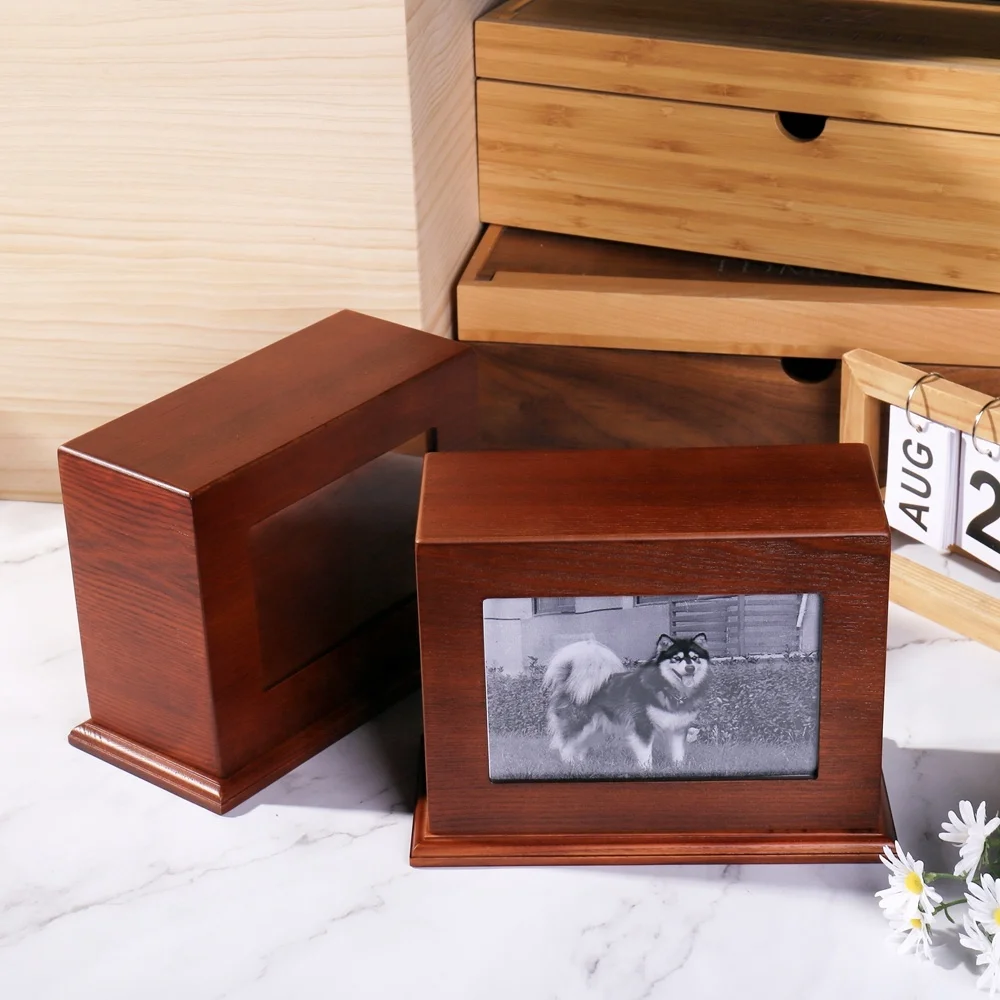 Wooden memorial jar box with pictures, human ashes cremation  pet cat adult memorial jar ashes burial jar wooden urn