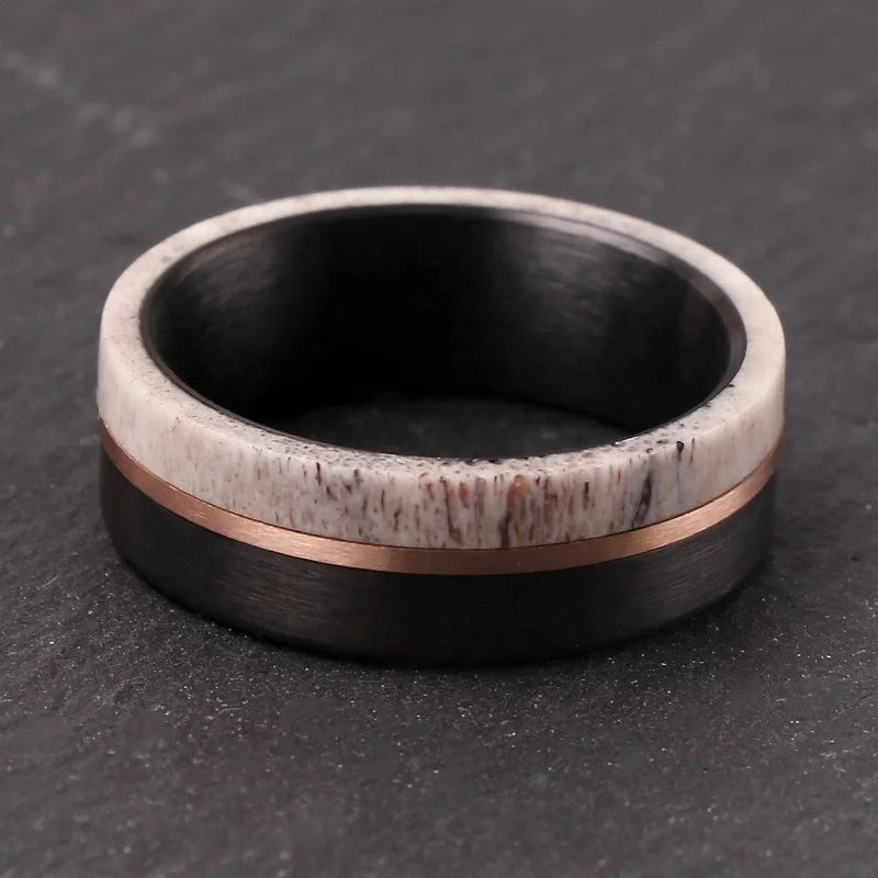 POYA Custom 8 мм Олень Рог золотая линия инкрустация вольфрамовое Кольцо мужское черное охотничье обручальное кольцо
