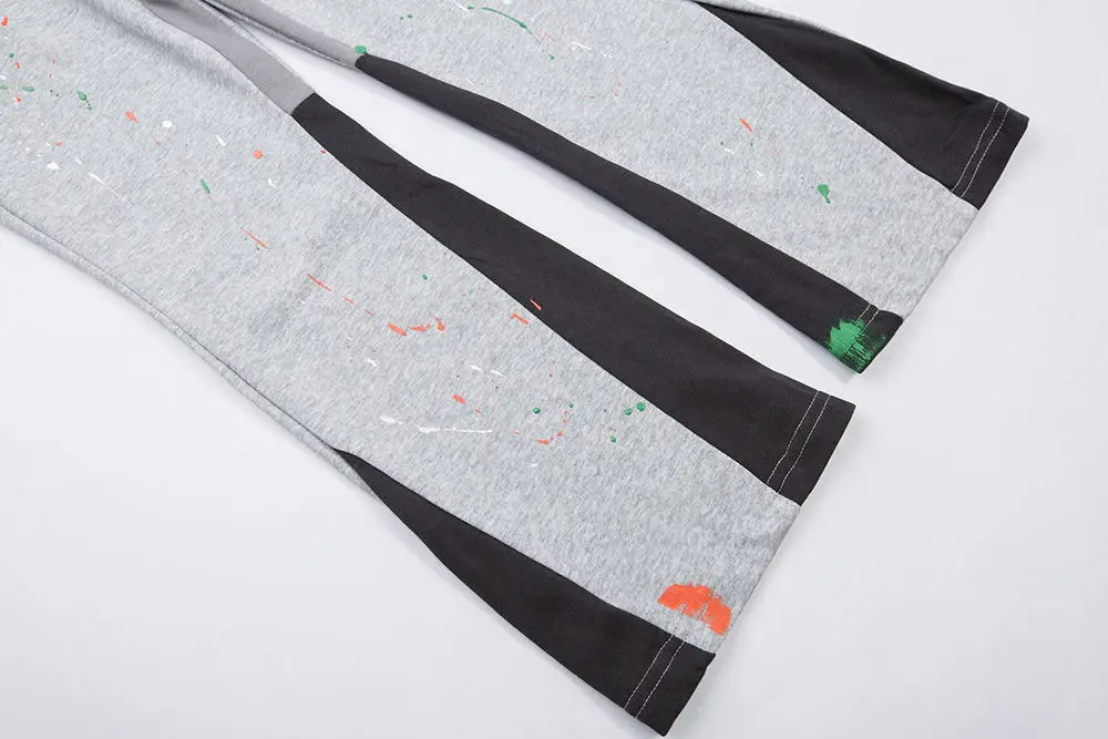 QYOURECLO Custom Logo Casual Men Jogger Pants Patchwork Graffiti Cotton Elastic Waistband Mens Stacked Flare Sweatpants