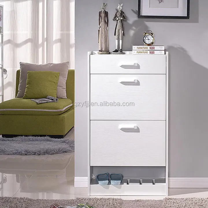 Contemporary White Custom Made Shoe Cabinet Malaysia Design with Top Drawers 1009