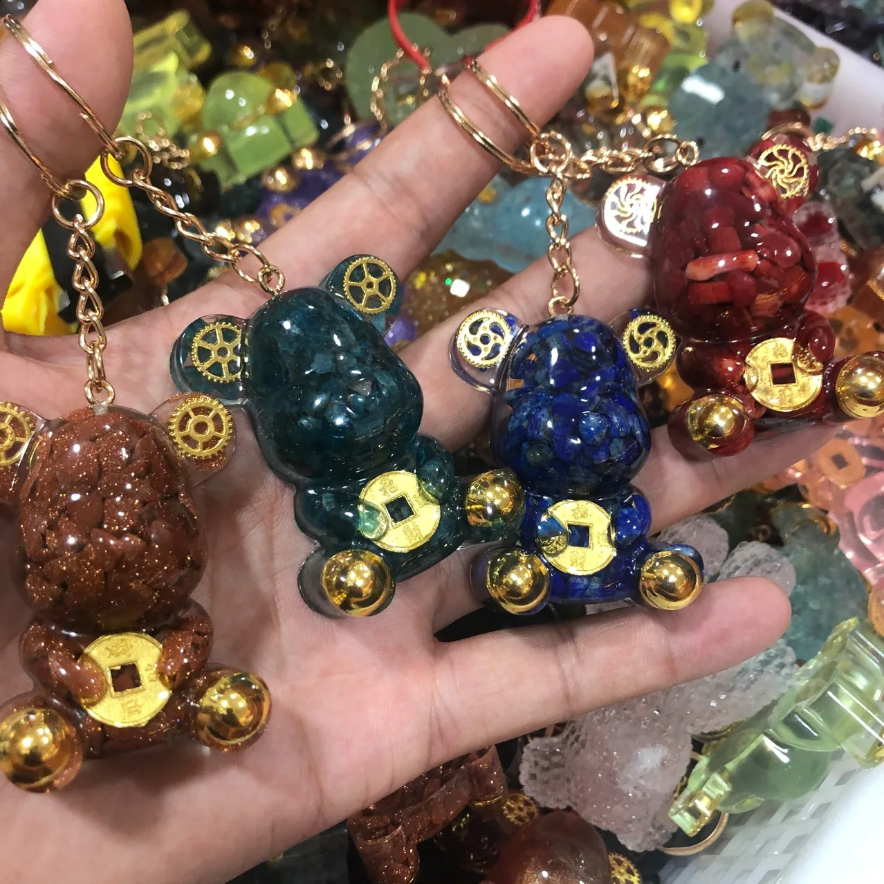 gemstone natural stones bear Keychain Accessories Creative Funny Like Real 3D Safety