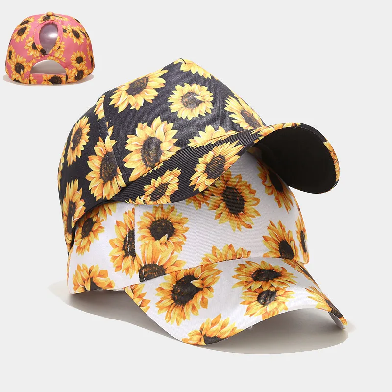 Free shipping  gorras-al-por-mayor gorra amarilla gorra negra sunflower ball hat sunflower ponytail hat sun flower hat