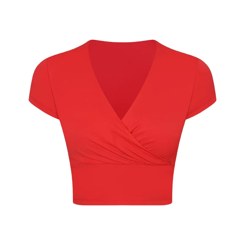 MAQVOB New Zero Sense Cross Front Fold Yoga Dress Personality Fashion All Fitness Sports Short Sleeve Bra