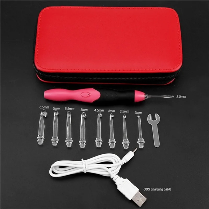 9 In 1 Light Up Crochet Hooks Knitting Needles USB Rechargeable LED Knitting Tools DIY Weaving Sweater Sewing Accessories