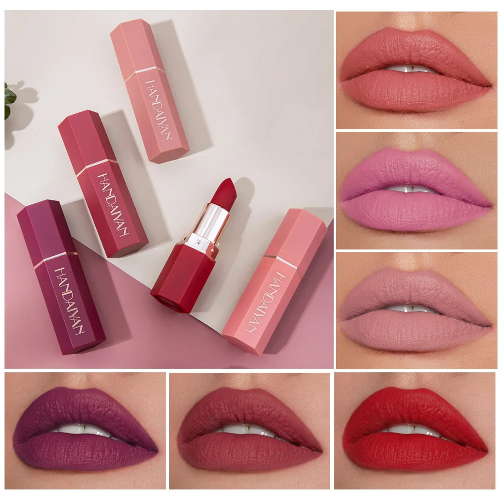 Wholesale Hot Selling Matte Lipstick Moisturizing Waterproof Long Lasting Lipstick 6 Colors Easy to Color Own Logo