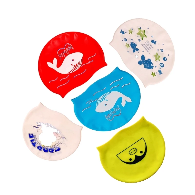 Kids Swim Cap High Elastic Waterproof Swim Bath Cap Cute Cartoon Style Swim Hat for Boys and Girls