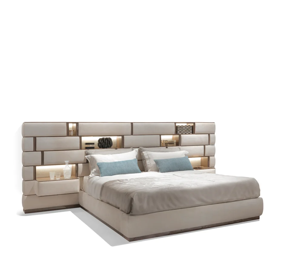 Luxurious hotel luxury king size bed with big headboard