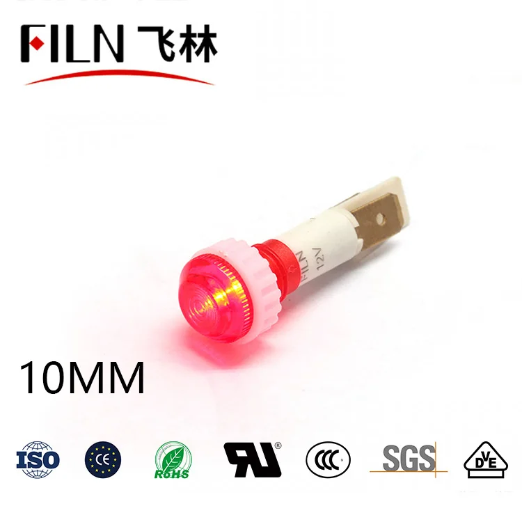 FILN 10MM Panel Mount LED Dash Light 3V 6V 12V 24V Plastic Signal lamp Red Blue Green Yellow White IP66