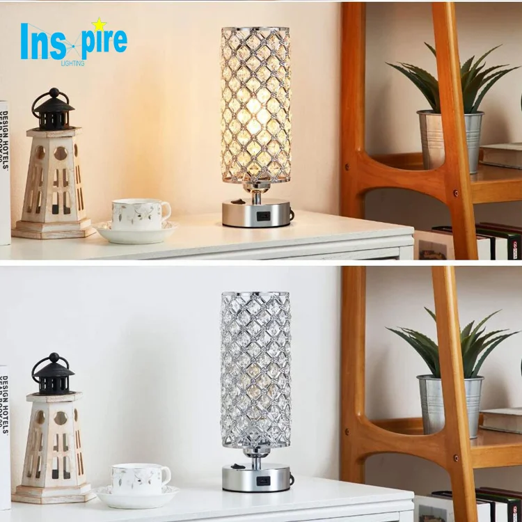 Hot Sale Cordless Crystal  LED Table Lamp With USB Charging And AC Outlet For Bedroom
